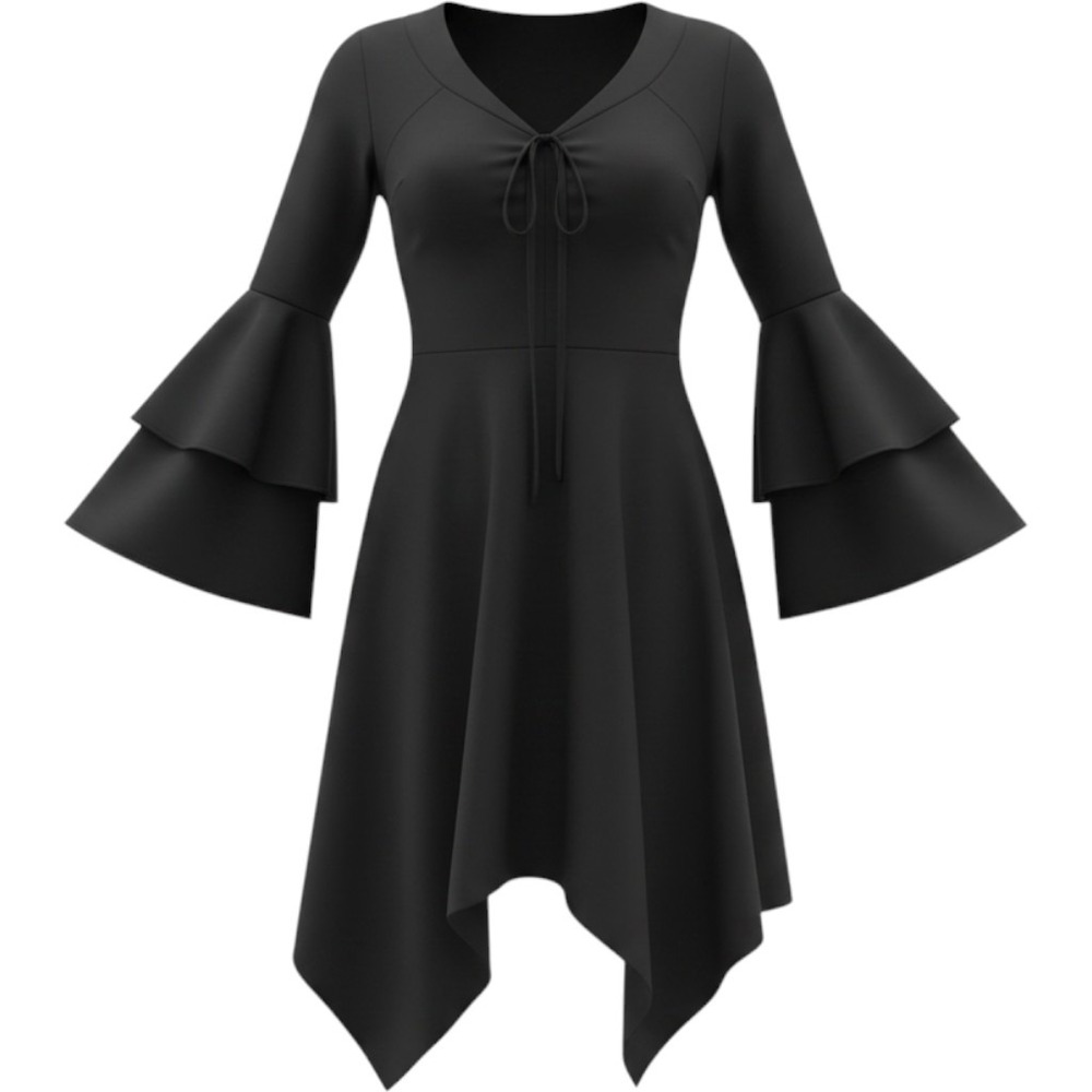 Earthbound Trading Co Dress Womens M Black Bell Sleeve Goth Witchy Handkerchief